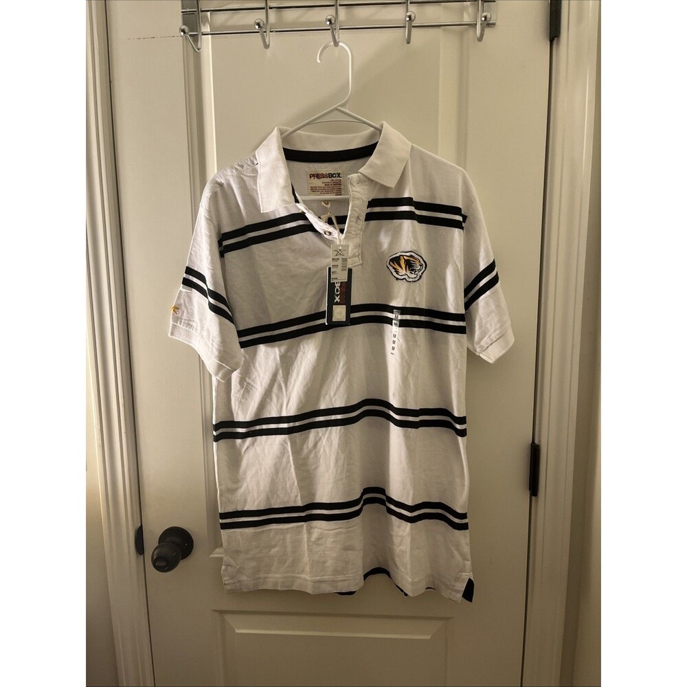 Pressbox Mizzou Missouri Tigers Striped Polo Shirt Black White Mens Size M